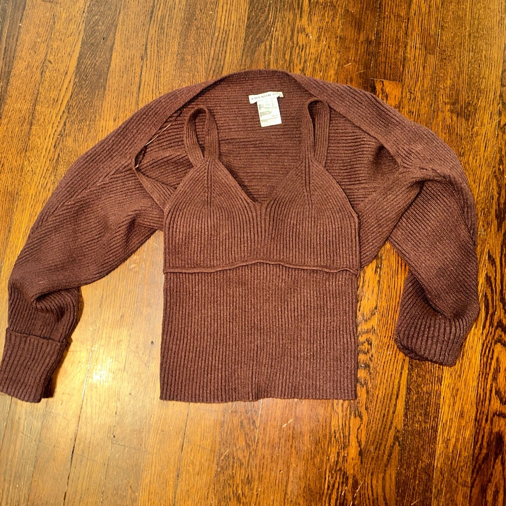 Brown tank cropped sweater set